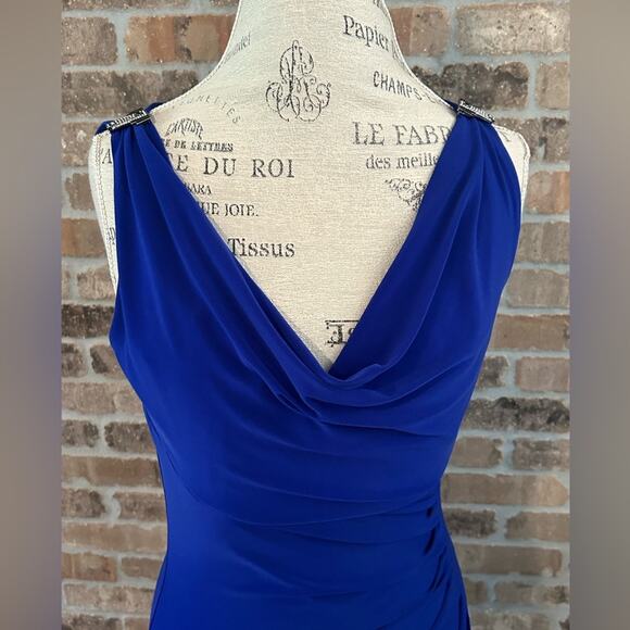 Lauren Ralph Lauren blue cocktail dress side ruched sleeveless rhinestone size 6 - Picture 2 of 12